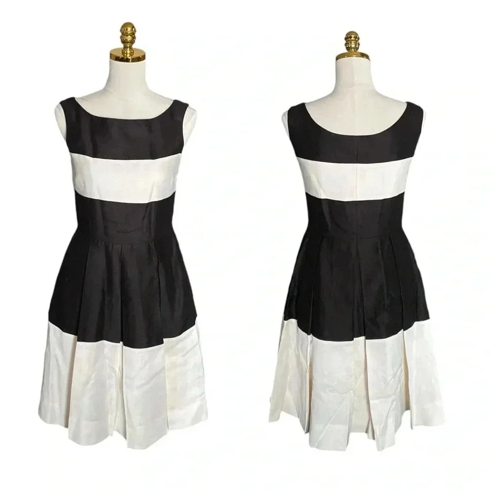 KATE SPADE | Black/White Color Block Fit & Flare Pleated Cocktail Dress Size 4
